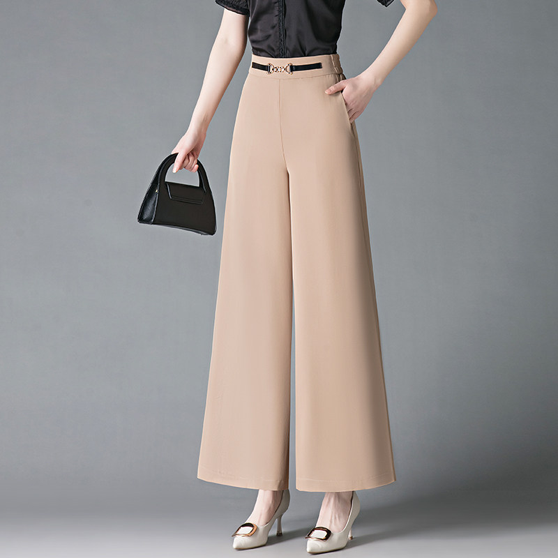 冰丝大脚阔腿西装裤女夏季2025新款松紧腰垂感薄款裙裤九分筒喇裤,淘宝优惠券,粉丝福利购,淘宝优惠卷