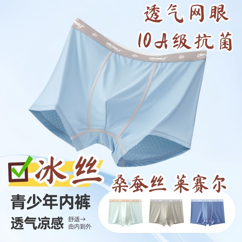 桑蚕丝莱赛尔儿童内裤无骨10A抗菌青少年学生男童莫代尔网孔网眼,淘宝优惠券,粉丝福利购,淘宝优惠卷