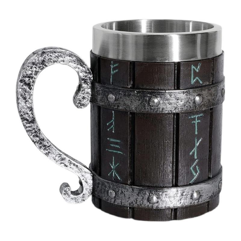 德国复古木桶啤酒杯维京人海盗大容量酒杯个性收藏viking tankard - 图3