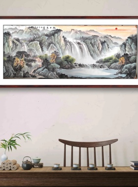 手绘办公室山水画靠山图客厅挂画
