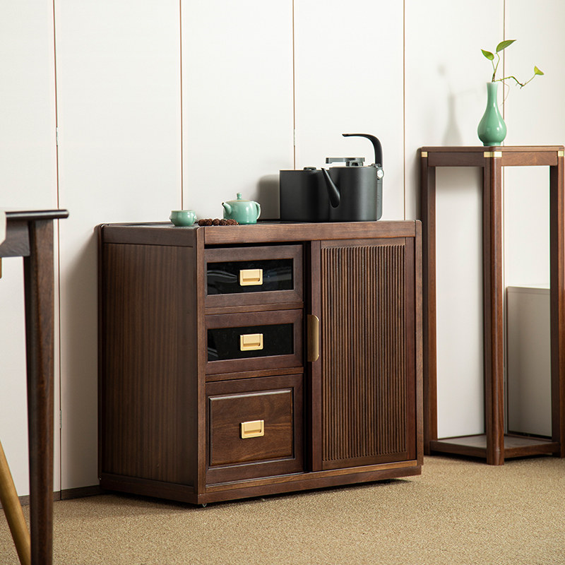 黑胡桃繁花茶水柜实木可移动电木茶台小户型茶桌煮茶边柜沙发边几,淘宝优惠券,粉丝福利购,淘宝优惠卷