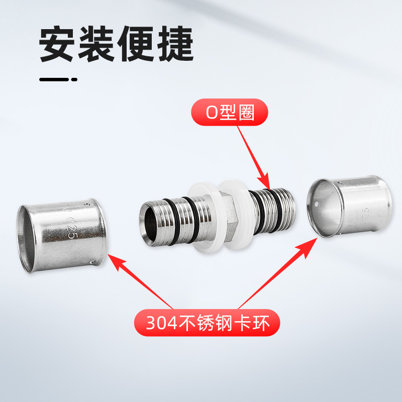 全铜铝塑管卡压式接头1216管2025管等径直通热水器地暖管接头配件 - 图1