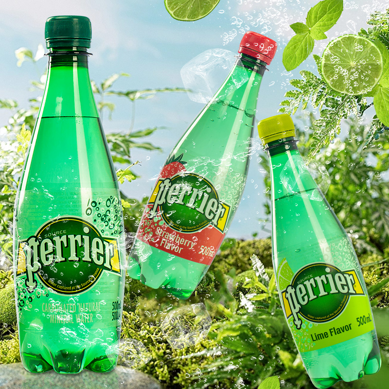 500ml*24瓶法国perrier巴黎水原味柠檬桃子果味气泡水饮料苏打水 - 图1