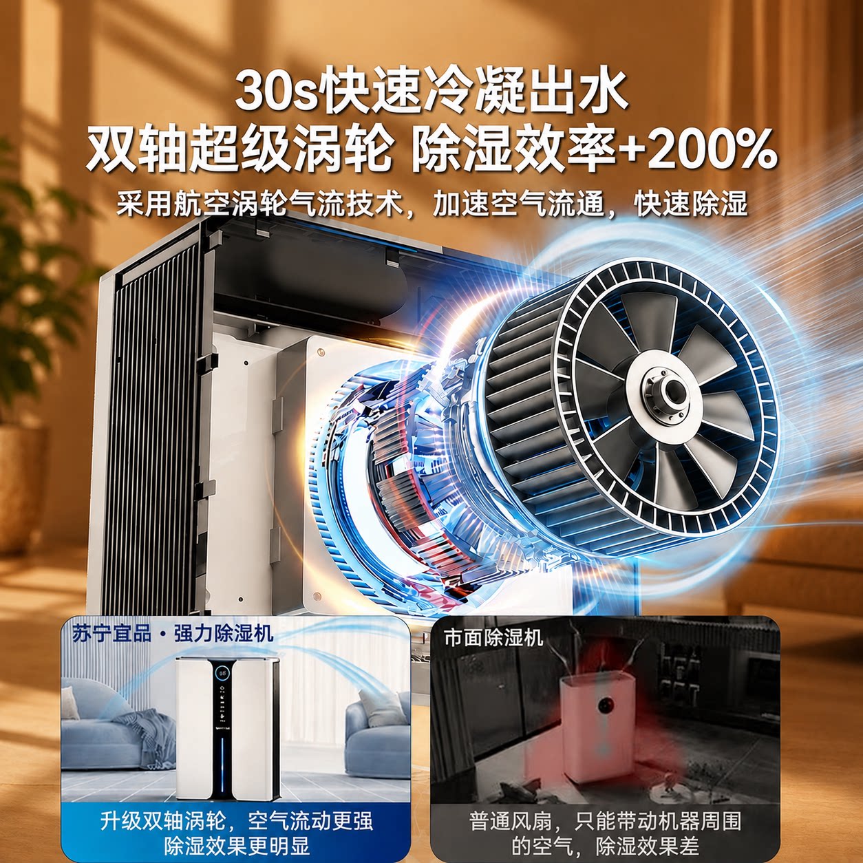 苏宁宜品除湿机家用小型抽湿器轻音吸湿机室内回南天防潮去湿神器