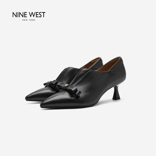 Nine West/玖熙2026年秋季新款高跟鞋女尖头蝴蝶结通勤深口单鞋女 - 图0