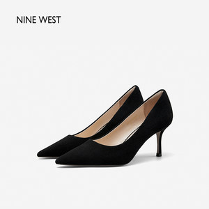 Nine West/玖熙2024年春夏新款高跟鞋女羊反绒尖头细跟单鞋女通勤