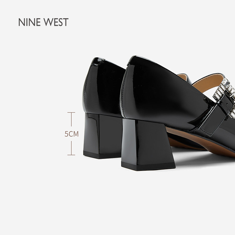 奥莱专供Nine West/玖熙2025年玛丽珍鞋女方头一字扣带粗跟单鞋女,淘宝优惠券,粉丝福利购,淘宝优惠卷