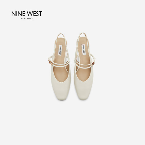 奥莱专供Nine West/玖熙2026年夏季方跟真皮后空包头凉鞋增高女鞋 - 图1