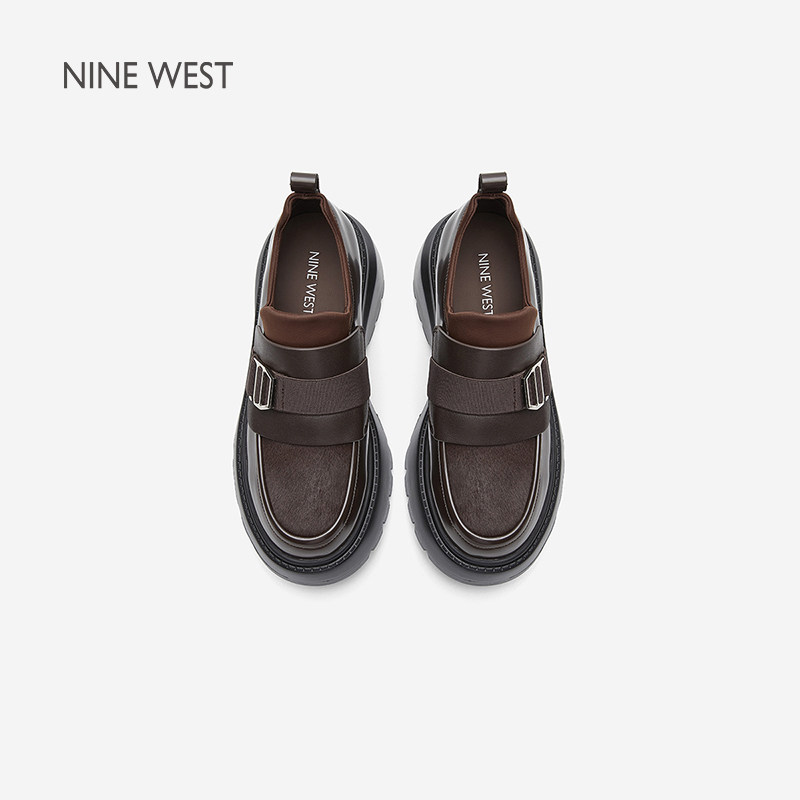 奥莱专供Nine West/玖熙2025年高跟乐福鞋女皮鞋厚底圆头银扣单鞋,淘宝优惠券,粉丝福利购,淘宝优惠卷
