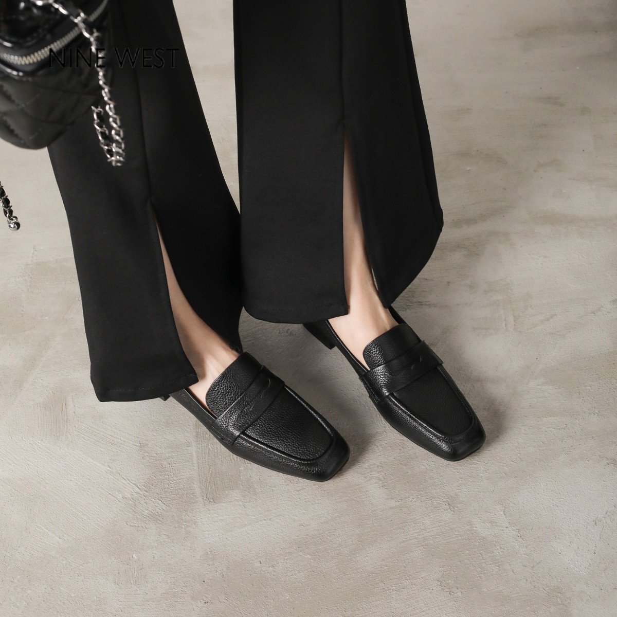 奥莱专供Nine West/玖熙复古风真皮乐福鞋女粗跟懒人豆豆鞋小皮鞋,淘宝优惠券,粉丝福利购,淘宝优惠卷