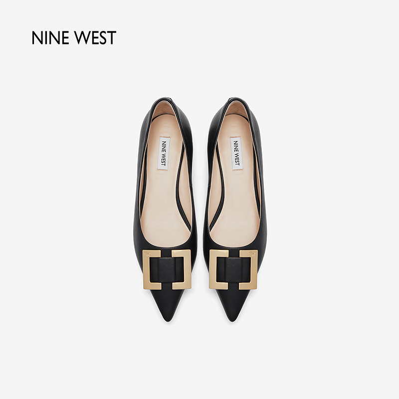 Nine West/玖熙2024年春季新款单鞋女方扣尖头浅口粗跟低跟女鞋