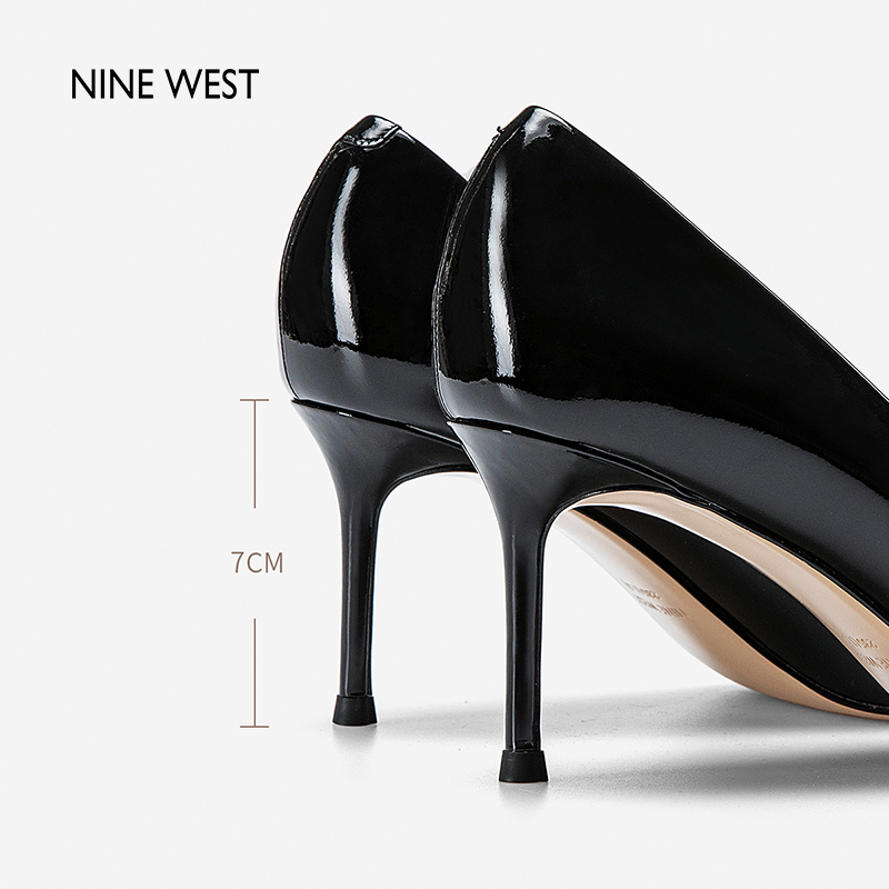 Nine West/玖熙高跟鞋2024年春季新款尖头细跟漆皮蝴蝶结通勤单鞋