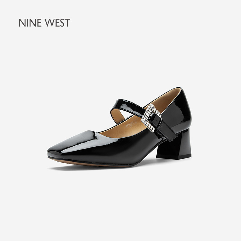 奥莱专供Nine West/玖熙2025年玛丽珍鞋女方头一字扣带粗跟单鞋女,淘宝优惠券,粉丝福利购,淘宝优惠卷
