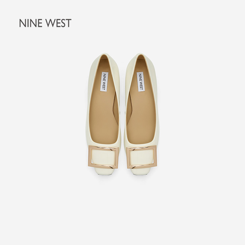 Nine West/玖熙2025年春季高跟鞋女方头金属扣单鞋粗跟通勤女鞋