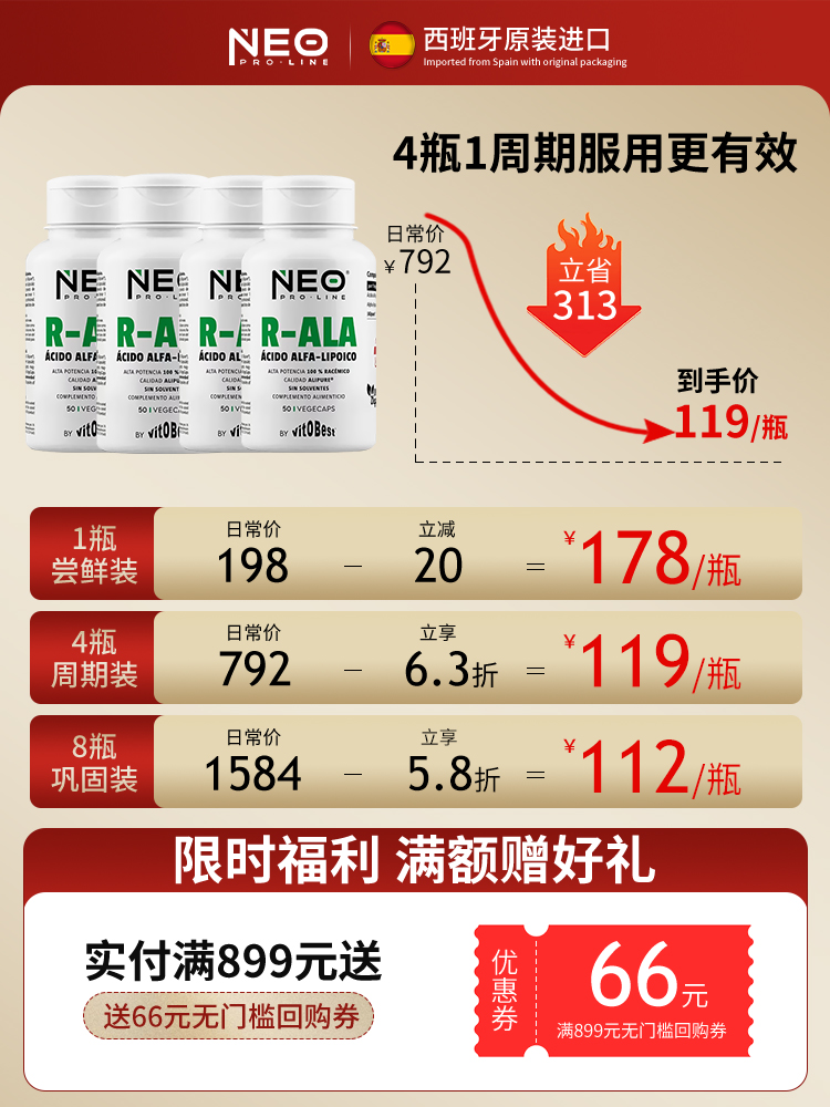 NEO西班牙进口血糖灵平衡片 口服胰岛三价铬元素R-硫辛酸抗糖胶囊 - 图0