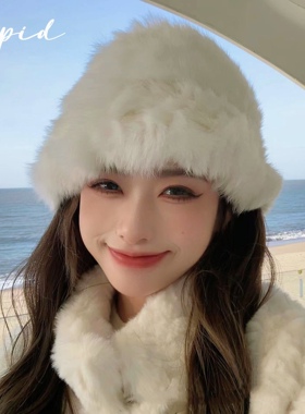 长白山游全真兔毛！氛围感渔夫帽