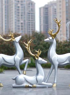 户外玻璃钢仿铜梅花鹿雕塑售楼部园林景观小区草坪落地装饰品摆件