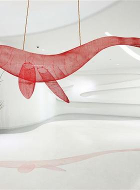 户外不锈钢鲸鱼雕塑镂空网格海豚章鱼发光摆件广场售楼部水景装饰