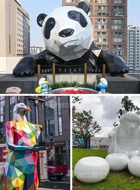 不锈钢卡通动物雕塑定制大型镂空发光切面网红熊鹿兔子长颈鹿摆件