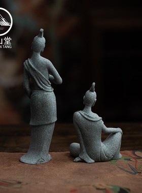 速发敦煌文饰飞天佛像禅定小茶件桌面装创中式茶桌摆宠鱼缸