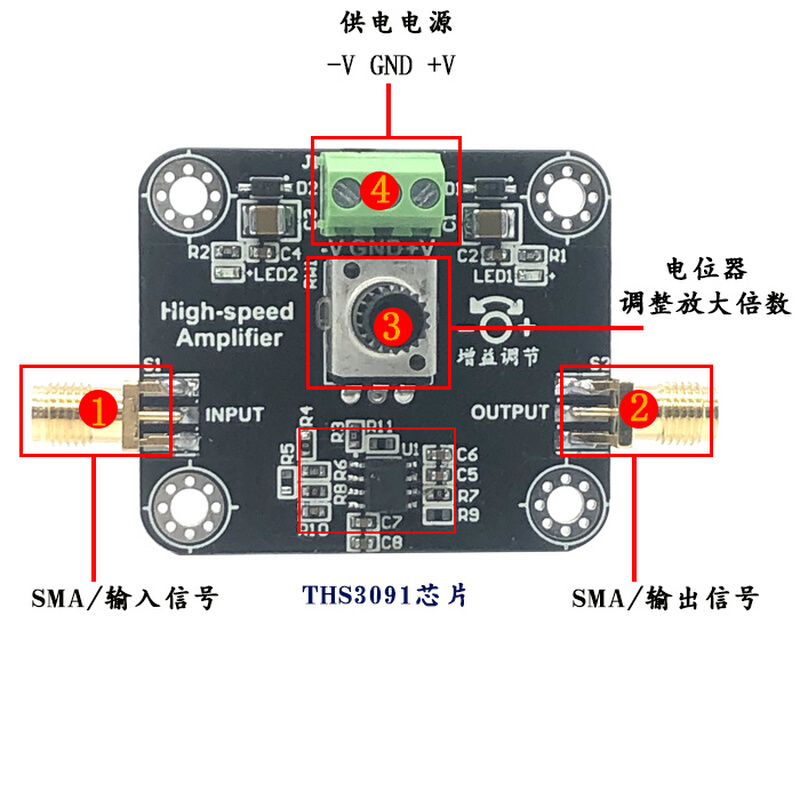 THS3091高频运算放大模块 210MHz带宽电流反馈可输出电压27Vpp-图1