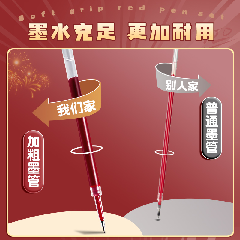得力红笔学生专用按动红色中性笔老师专用批改作业做标记高颜值0.5mm按动式签字笔芯圆珠笔st头速干红色水笔 - 图2