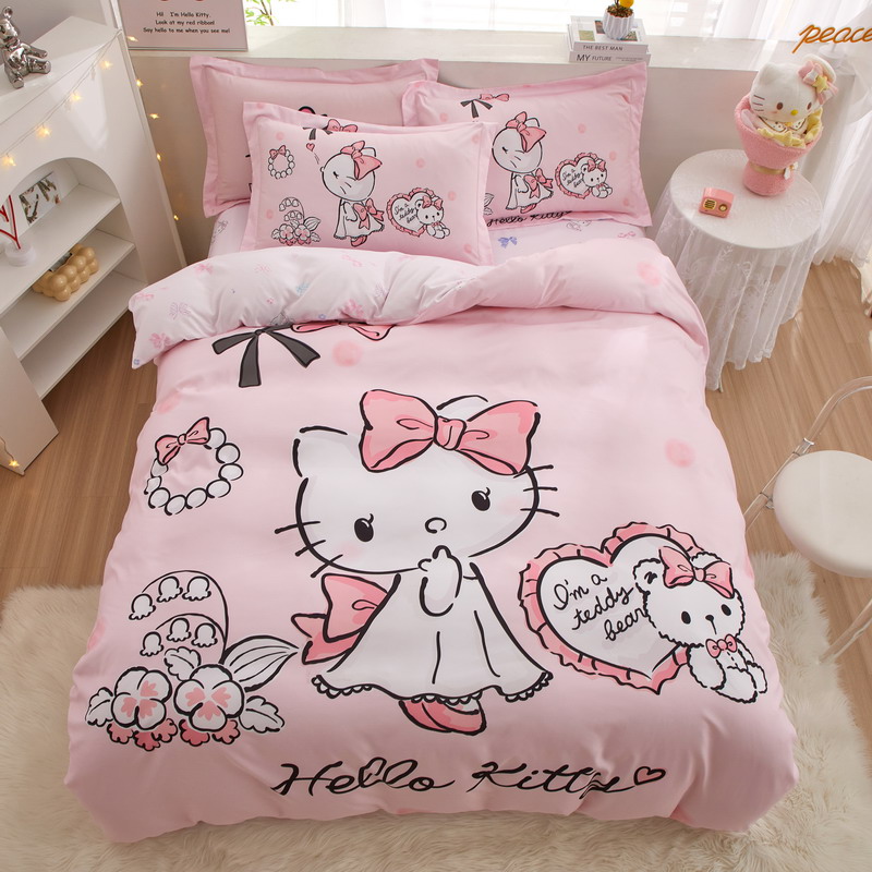 Hellokitty儿童被套床品四件套纯棉全棉kt猫女孩房卡通床单三件套