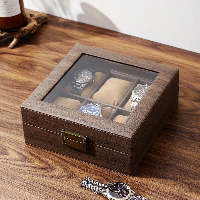 皮质仿木纹手表收纳盒多位复古6位手表收纳盒透明盖礼品展示盒,淘宝优惠券,粉丝福利购,淘宝优惠卷