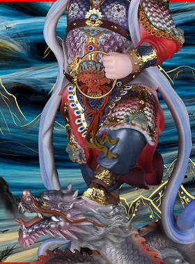 哪吒三太子护法善神站龙装饰摆件