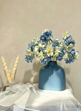 现代简约蓝色花瓶仿真花组合北欧风格客厅桌面装饰摆件氛围布置