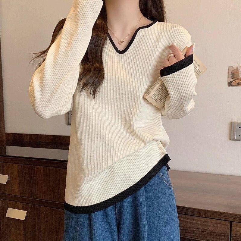 胖mm宽松遮肉显瘦v领长袖针织打底衫女秋冬大码减龄百搭女士毛衣,淘宝优惠券,粉丝福利购,淘宝优惠卷