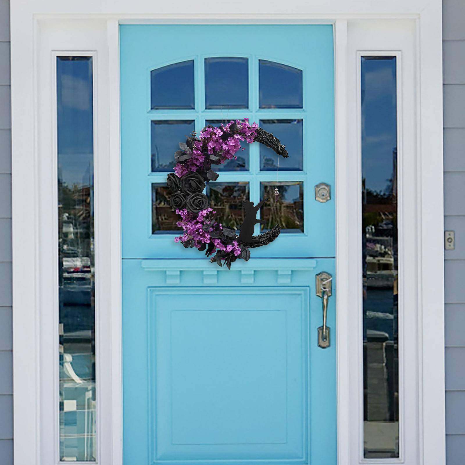 新款弯月猫咪花环门挂创意万圣节仿真植物藤圈家居装饰壁挂,淘宝优惠券,粉丝福利购,淘宝优惠卷