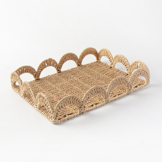 Oakliving vacation style hand-woven tray aromatherapy decoration tray home storage straw storage tray desktop