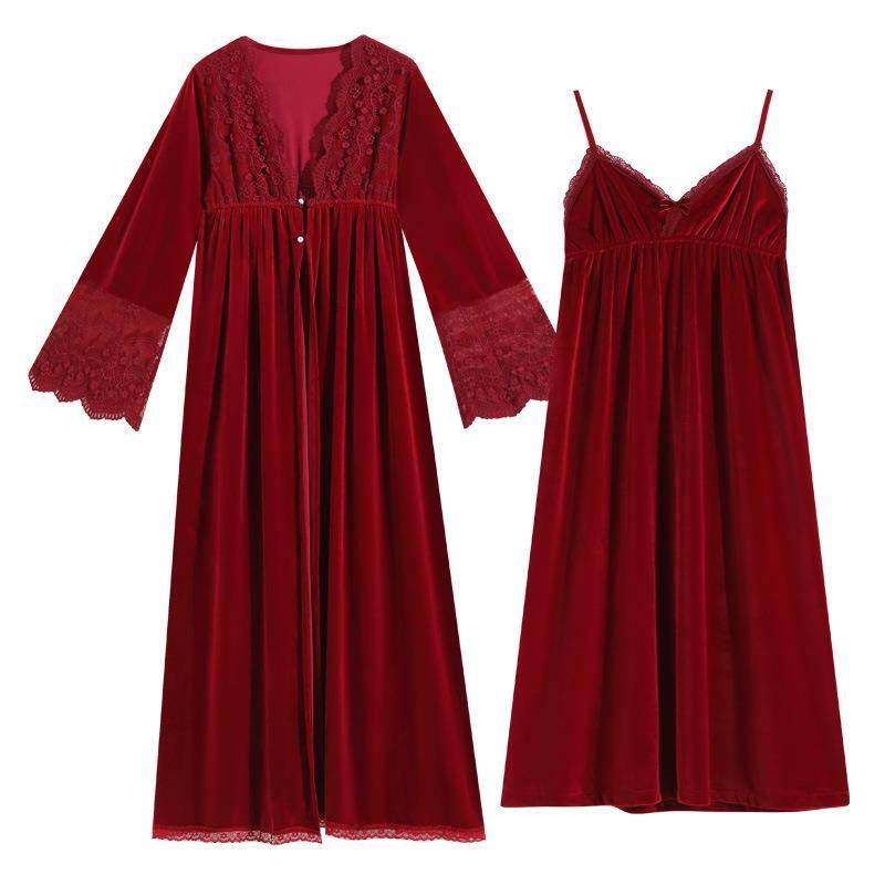 新娘晨袍长袖睡袍女金丝绒睡裙法式保暖睡衣可外穿家居服套装秋冬,淘宝优惠券,粉丝福利购,淘宝优惠卷