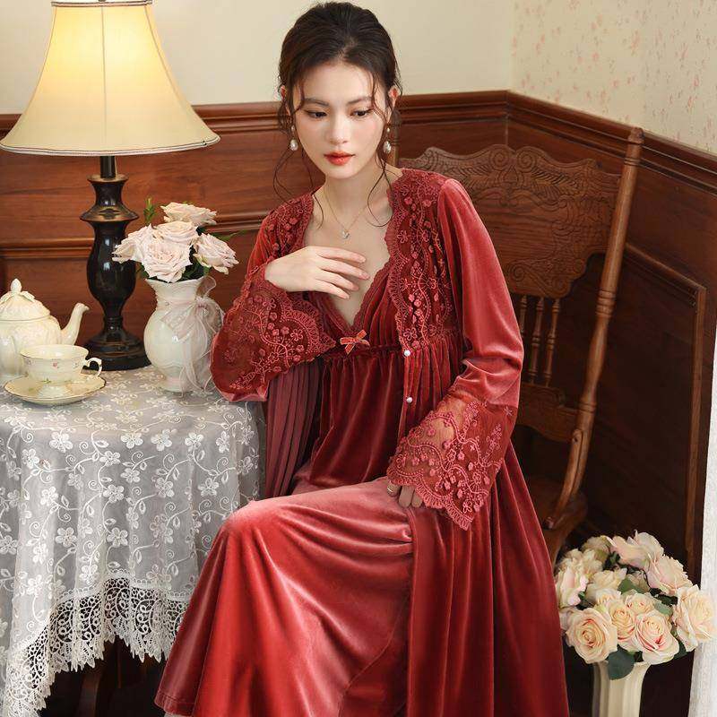 新娘晨袍长袖睡袍女金丝绒睡裙法式保暖睡衣可外穿家居服套装秋冬,淘宝优惠券,粉丝福利购,淘宝优惠卷
