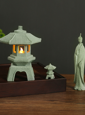 速发青砂石小石灯笼水族鱼式造景盆景观山花盆石头亭子中缸微景假