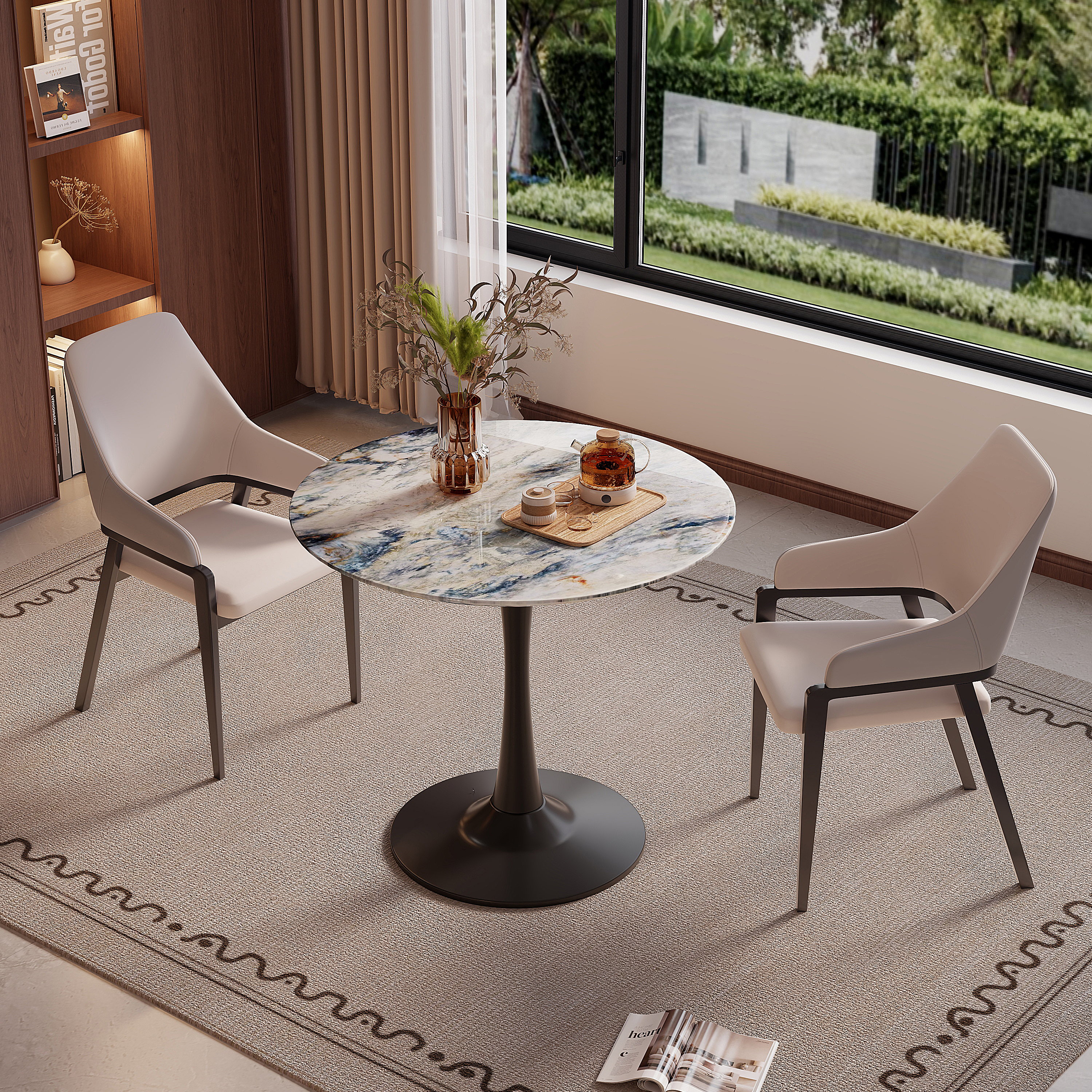 轻奢超晶石小圆桌会客接待洽谈桌椅组合咖啡桌阳台三件套休闲餐桌 - 图1