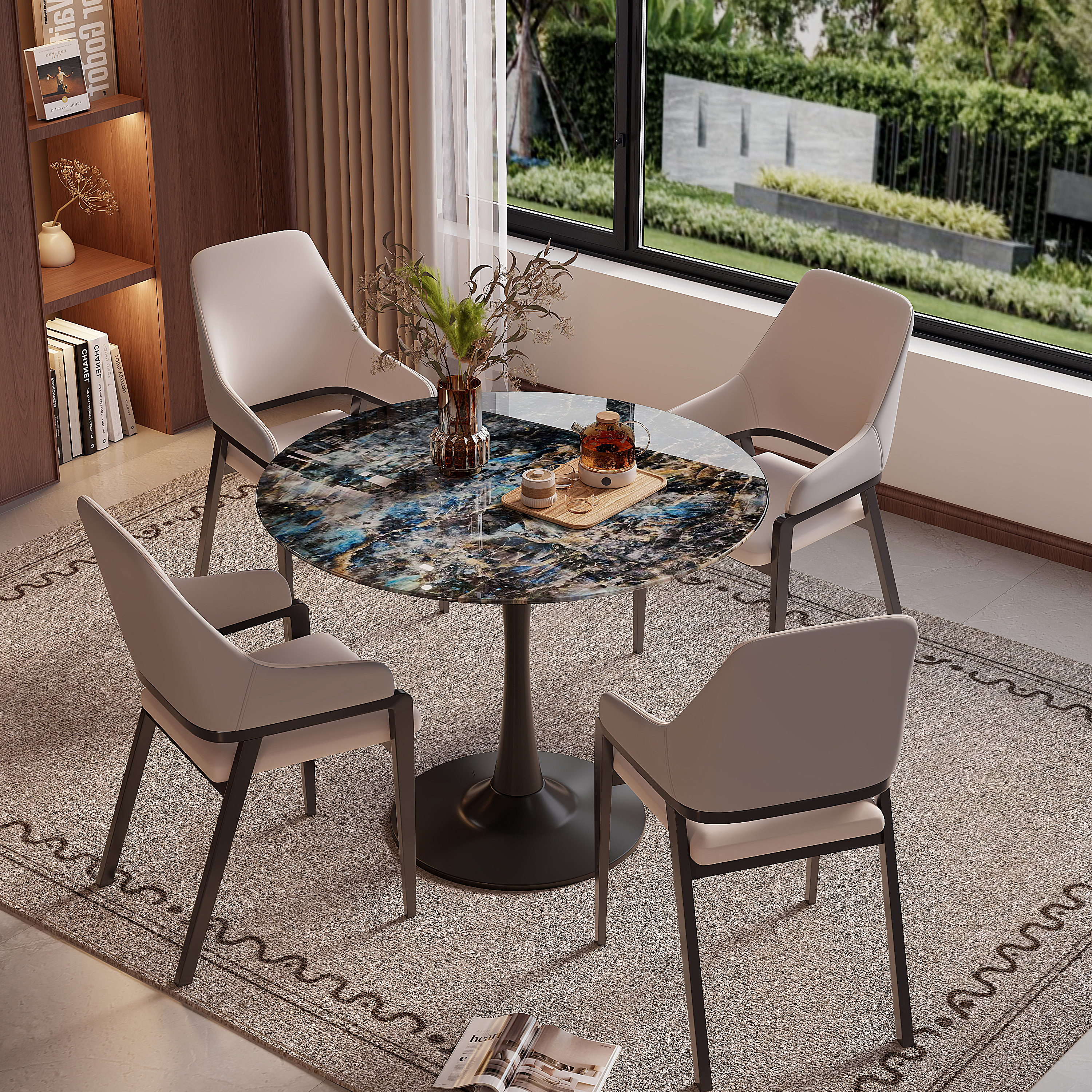 轻奢超晶石小圆桌会客接待洽谈桌椅组合咖啡桌阳台三件套休闲餐桌 - 图0