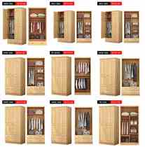 2 Doors Pine Wood Wardrobe Solid Wood Wardrobe Modern Simple Economy Type Assembly Log Bedroom Overall Big Closet Two Doors