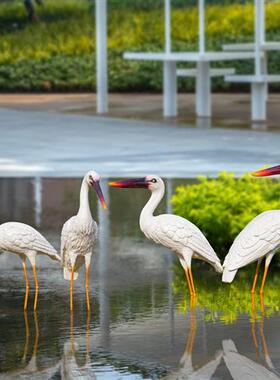 户外仿真白鹭雕塑水池公园售楼部草坪景区景观装饰摆件玻璃钢仙鹤