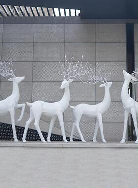 大型抽象仿铜色梅花鹿雕塑摆件会所售楼部玻璃钢室内景观装饰道具