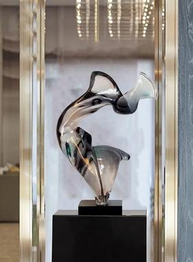 现代样板房客厅玄关轻奢雕塑摆件酒店大堂透明树脂装饰落地艺术品