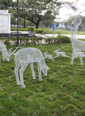大型铁艺不锈钢麋鹿兔子镂空户外抽象装饰园林景观草坪动物摆件