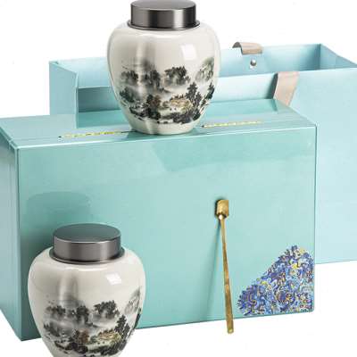 高档绿茶陶瓷茶叶罐木盒礼品包装碧螺春西湖龙井红茶散茶通用空盒
