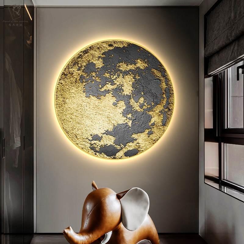 新款月球入户门玄关装饰画创意LED灯画氛围发光客厅沙发背景墙壁