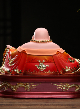 笑佛像大肚弥勒佛摆件客厅居家用寺庙手工彩绘树脂布袋弥乐佛16寸