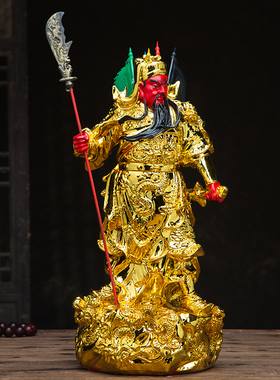 关公像武财神关云长办公室店铺摆件彩绘九龙关公树脂彩绘手工摆设