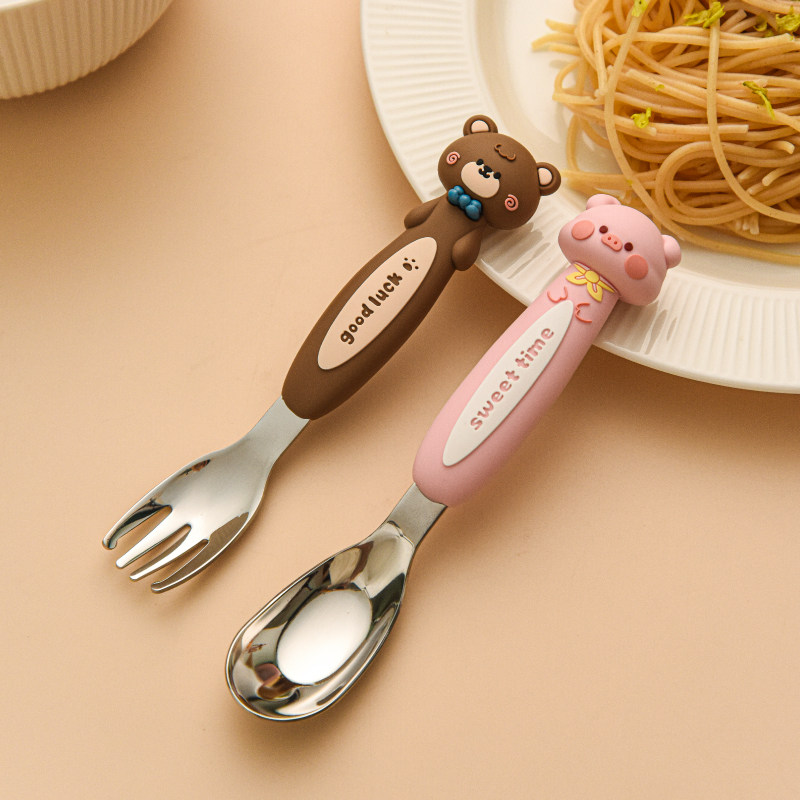 卡通316不锈钢辅食叉可爱学吃饭短勺叉宝宝儿童餐具自主进食训练,淘宝优惠券,粉丝福利购,淘宝优惠卷