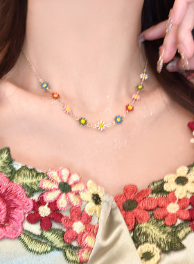 FANSAI夏日多巴胺滴油雏菊项链女ins小众设计锁骨链时尚甜美百搭