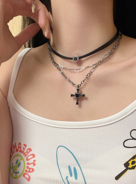 复古哥特风Vintage十字架吊坠项链重工甜酷风小众设计高级感项链